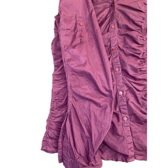 Zashi Ruched Top - Size M - Ruching Detail, Roll Sleeves, Vibrant Purple, Cotton - Picture 4 of 8